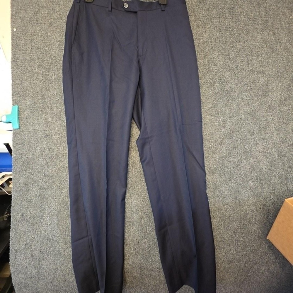 J.‎ Hilburn Dress Pants Mens 33x32 Blue Wool Flat Front Lined Portugal Formal